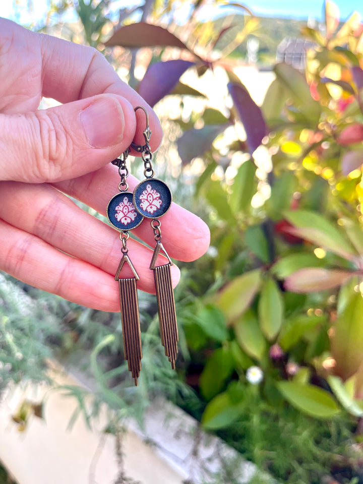 Boucles d’oreilles longues Les Marseillaises bleu marine blanc rouge