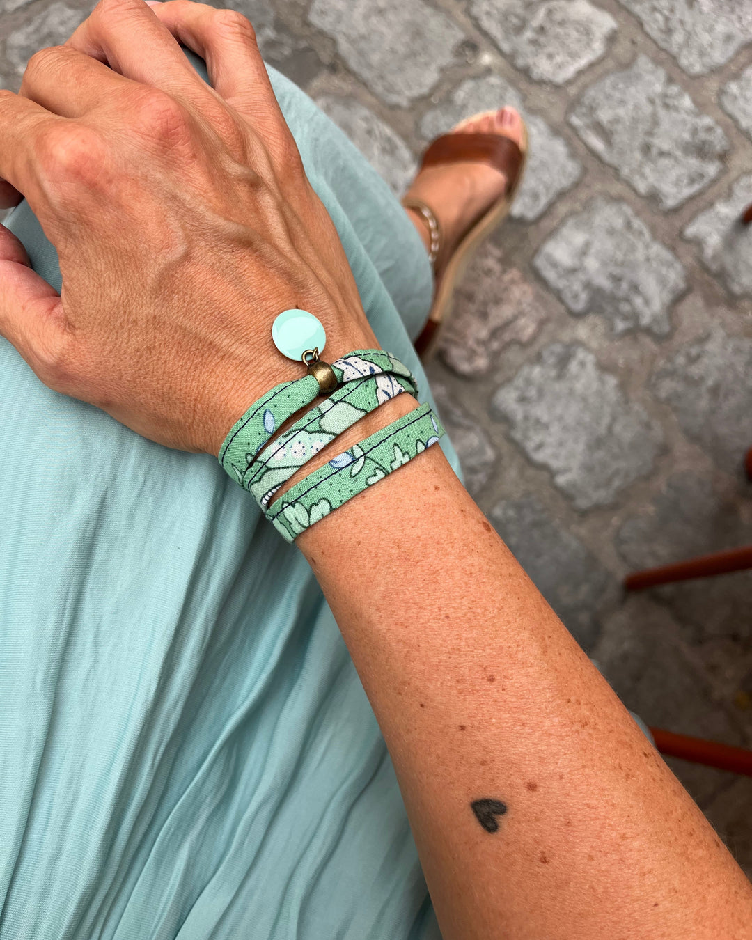 Le Mirabeau – Bracelet en tissu provençal vert d’eau