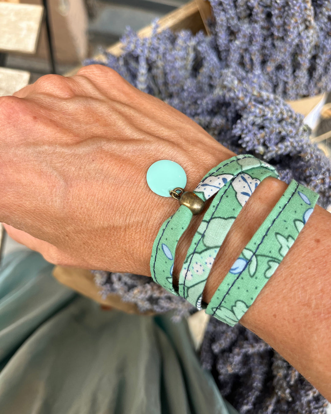 Le Mirabeau – Bracelet en tissu provençal vert d’eau