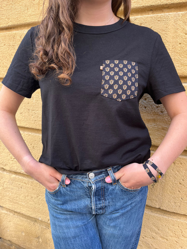 T-shirt mixte noir manches courtes poche noir/marron César