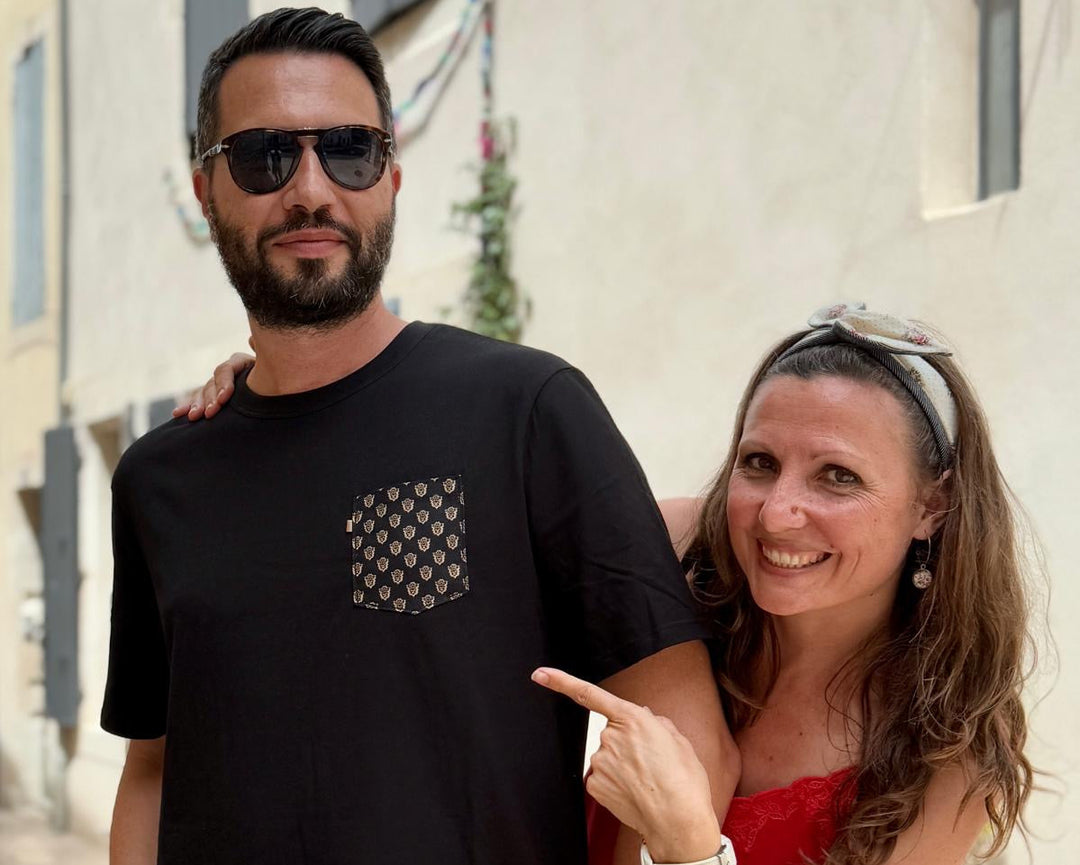 T-shirt mixte noir manches courtes poche noir/marron César