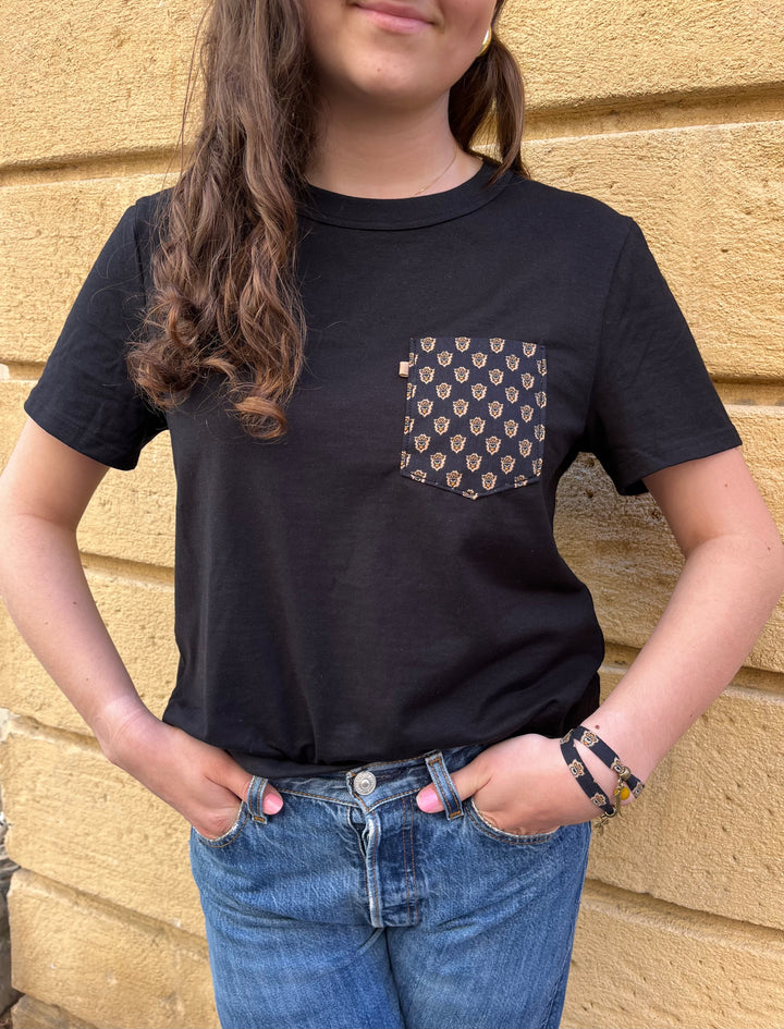 T-shirt mixte noir manches courtes poche noir/marron César