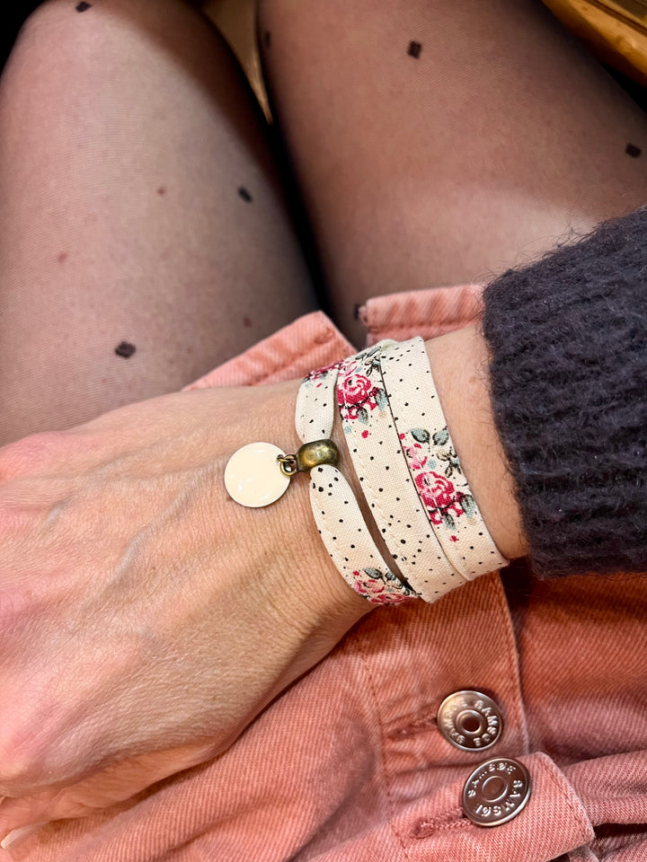 Bracelet provençal 3 tours Mirabeau blanc fleuri sequin émail
