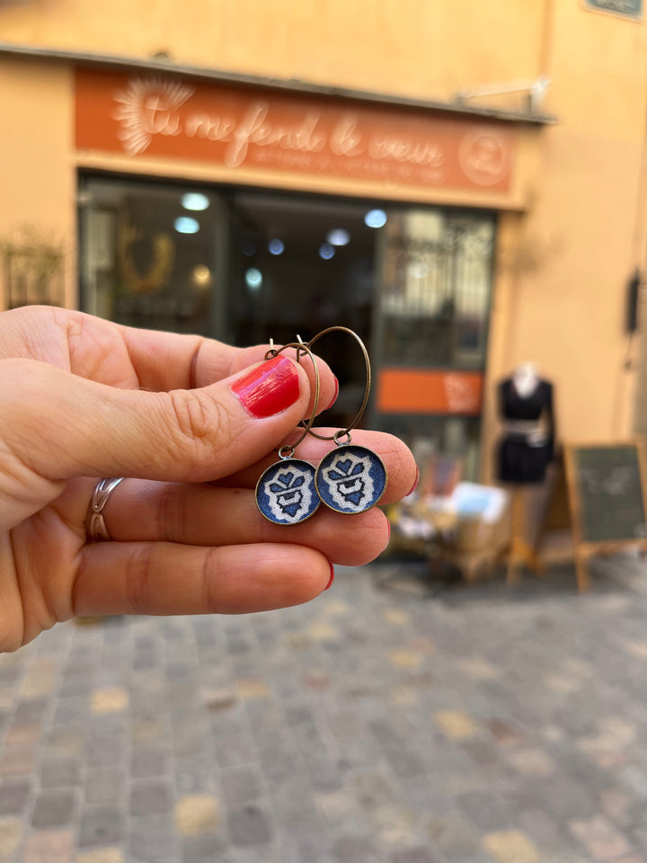 Boucles d’oreilles créoles provencales Mazette bleu