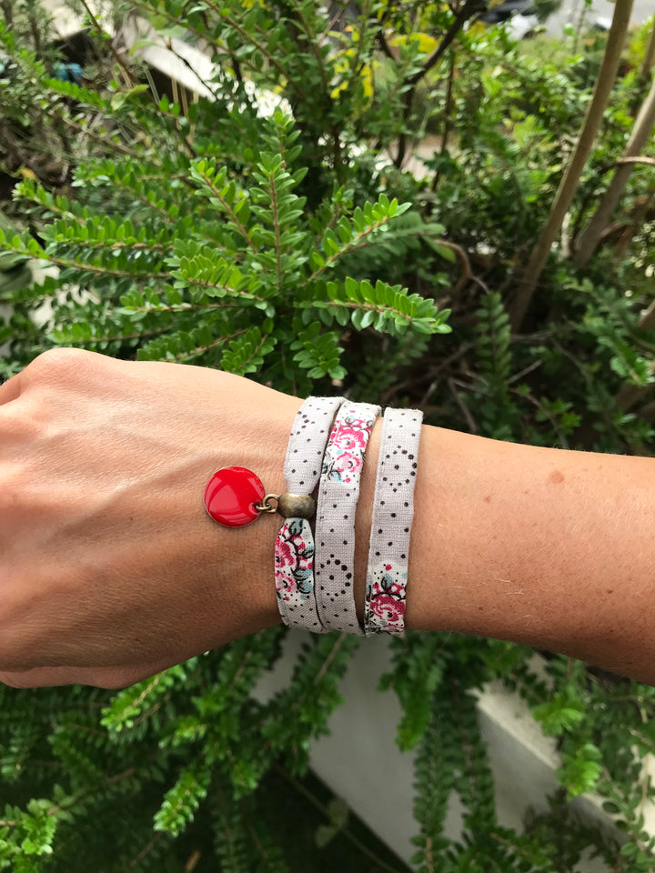 Bracelet provençal 3 tours Mirabeau gris fleuri sequin émail