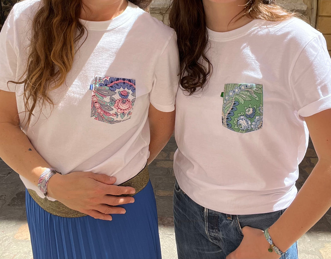 T-shirt blanc poche bleu vert César