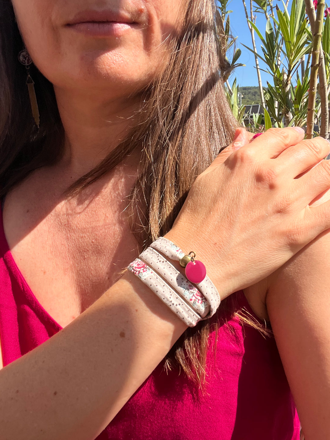 Bracelet provençal 3 tours Mirabeau gris fleuri sequin émail