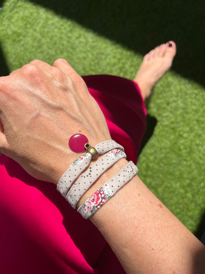 Bracelet provençal 3 tours Mirabeau gris fleuri sequin émail