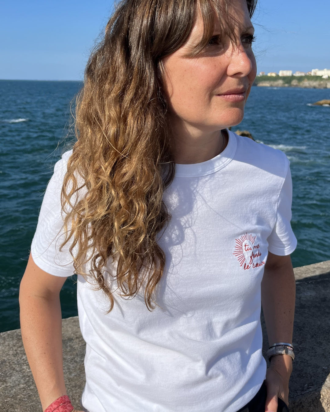 t-shirt blanc brodé Tu me fends le coeur made in france