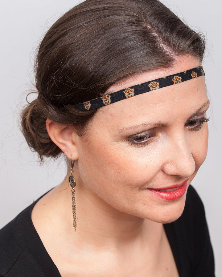 bandeau cheveux fin noir en tissu provençal