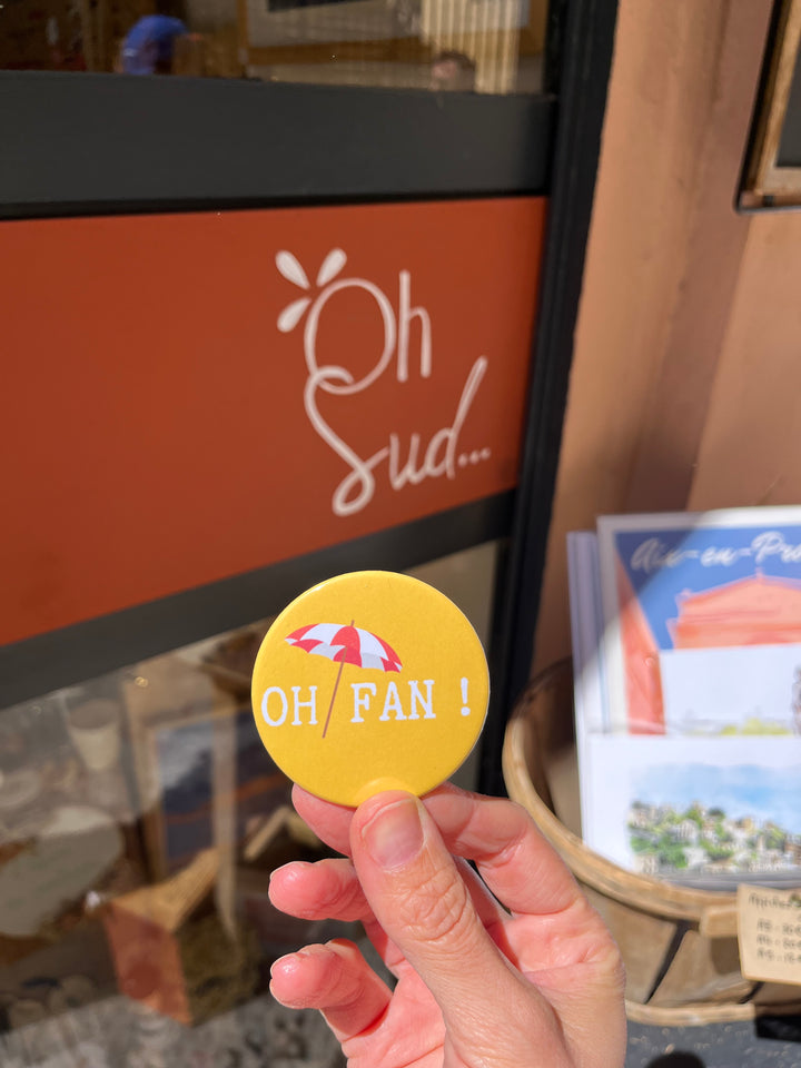 Badge oh fan jaune parasol