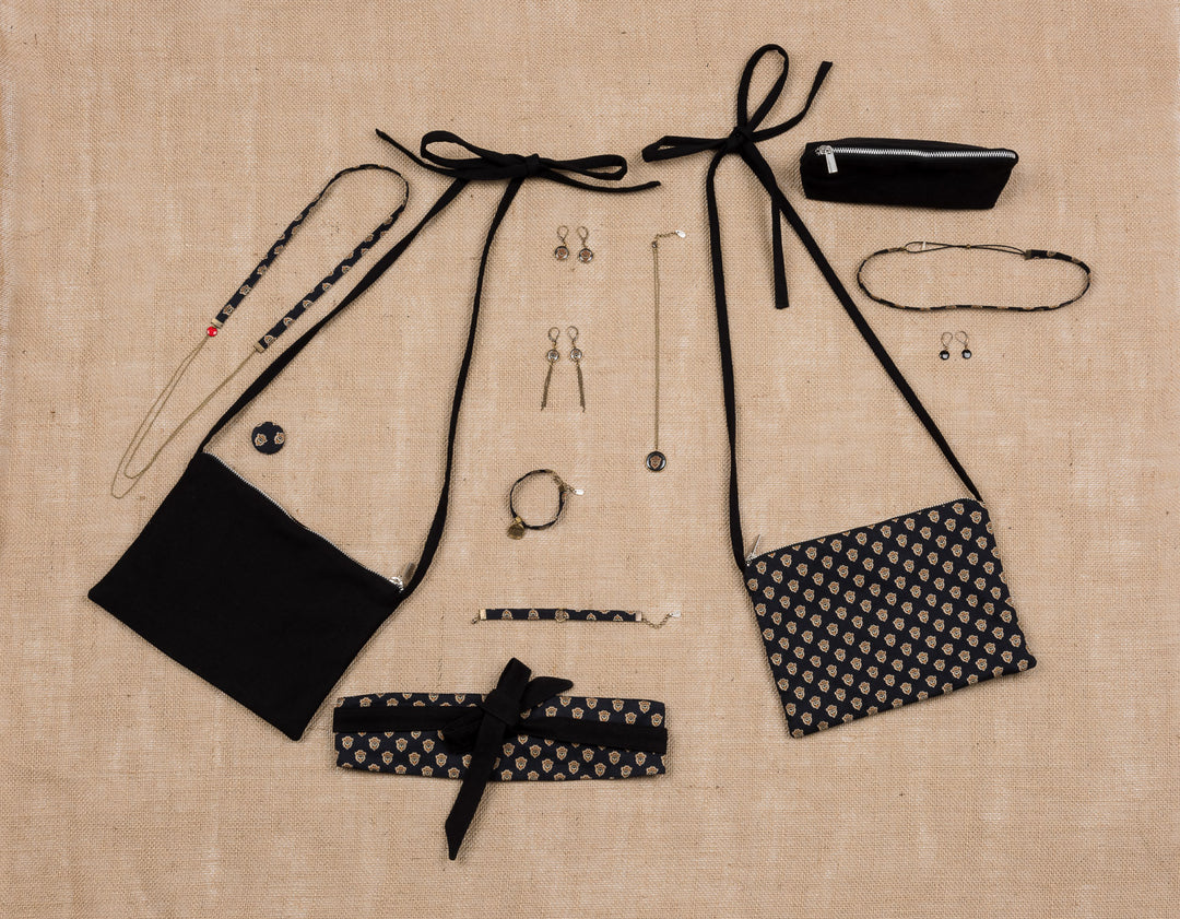 Trousse jean noir tissu provençal Bazarette