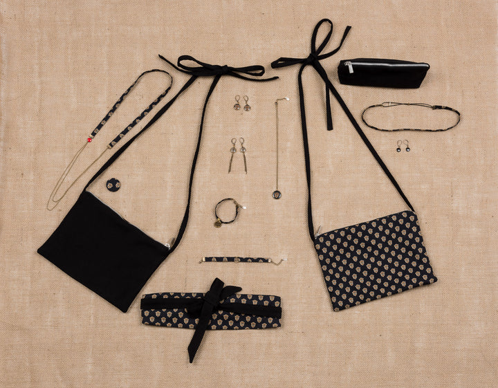 Trousse jean noir tissu provençal Bazarette