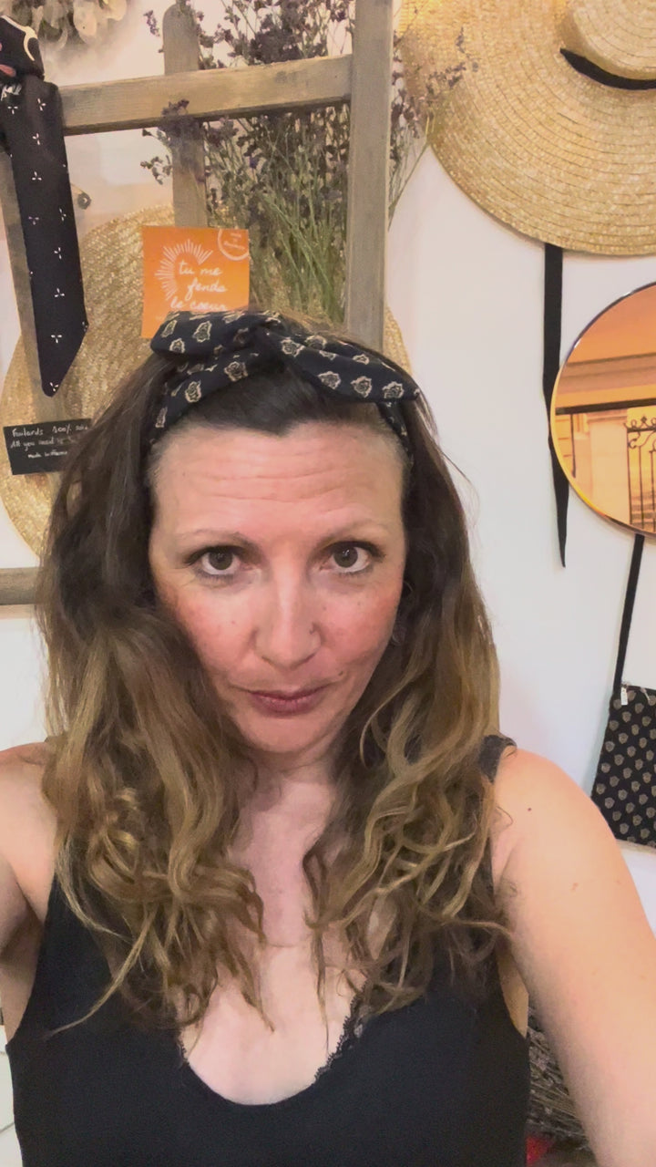 Bandeau cheveux noir large réversible Provence 