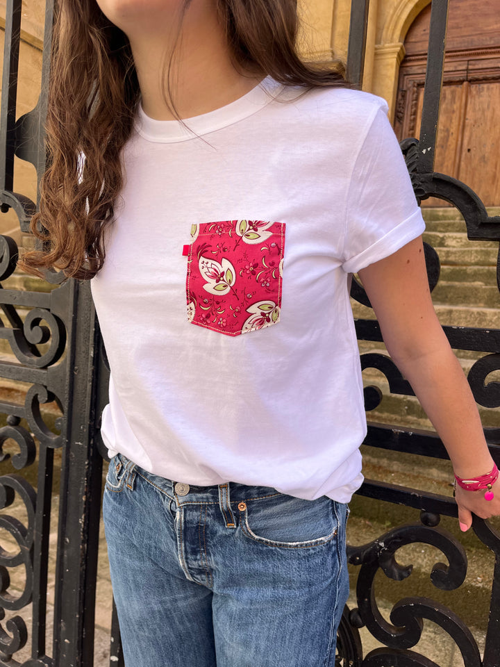 T-shirt blanc poche rose César