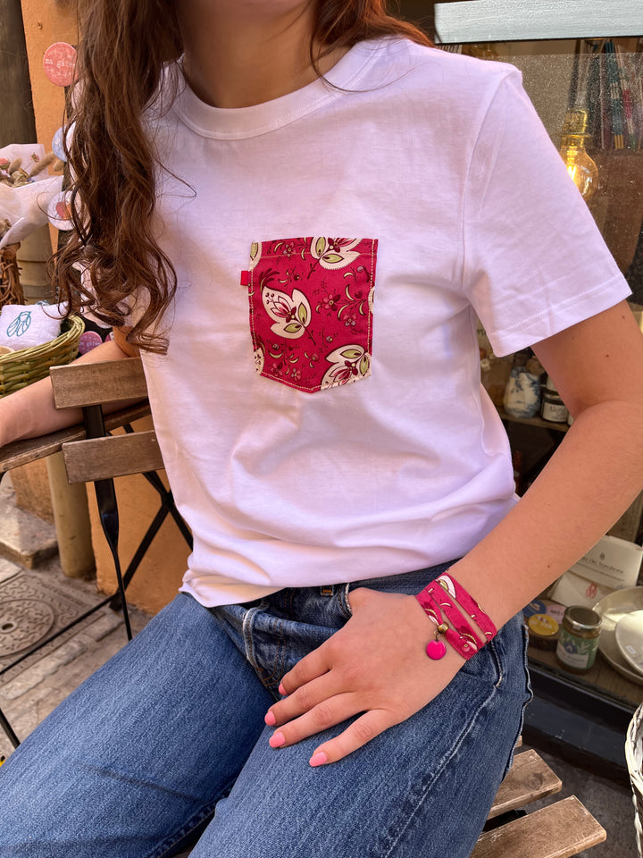 T-shirt blanc poche rose César