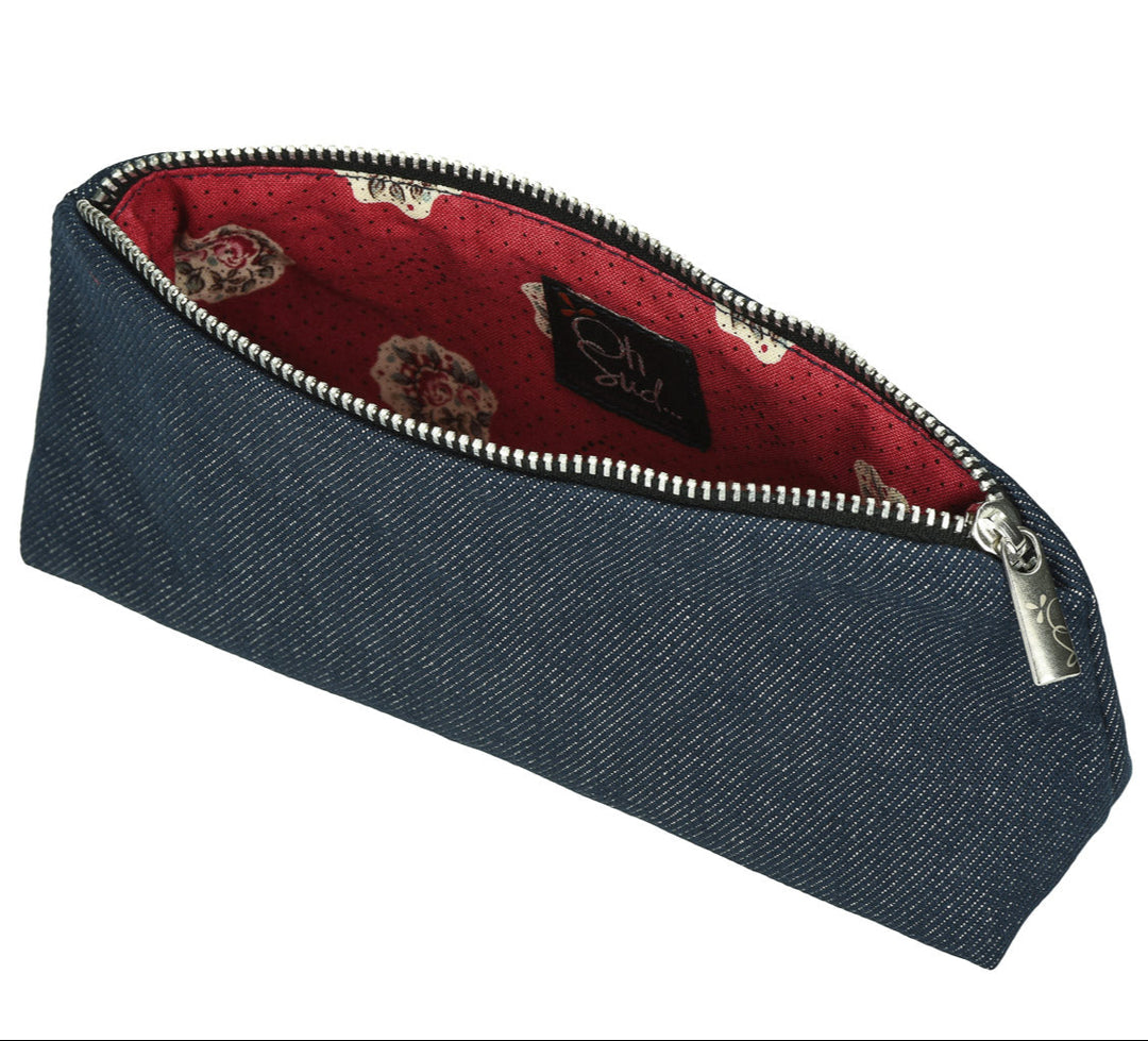 trousse tissu provencal rose jean bleu
