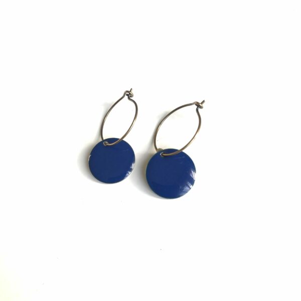 Boucles créoles métal bronze émail bleu